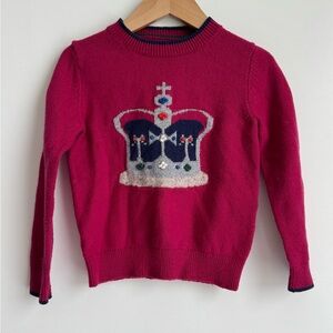 Mini Boden Crown Jumper Sweater Girls 6 7 cotton wool navy blue pink queen
